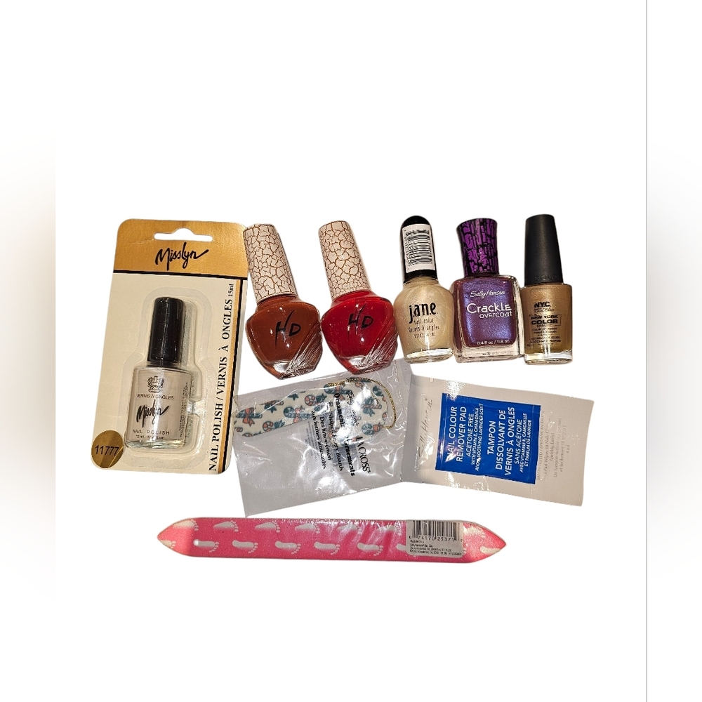Assorted Nail Polish Lot 6 Pcs With Files, Toe Seperator Remover Pad